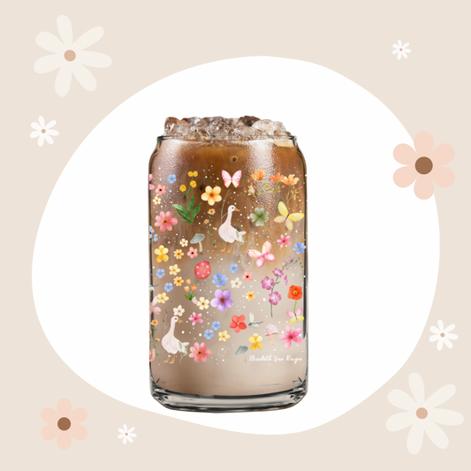 Garden Goose| Floral| 16oz Libbey| Elizabeth Van Rayne